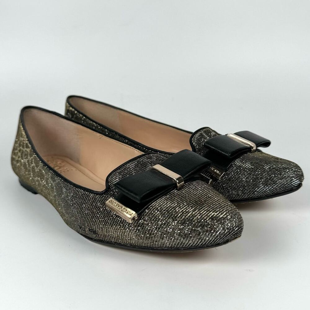 Vince Camuto Women's Flats Rowley Bows Gold Metallic Leopard Print Size 6